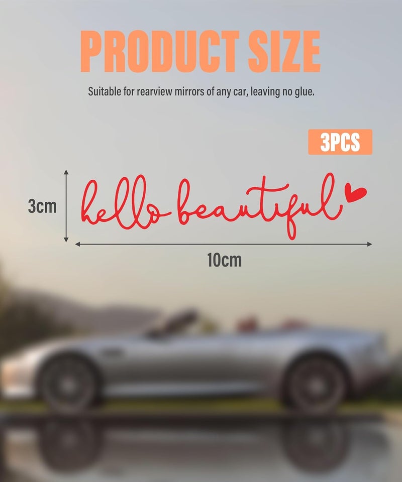 RACOONA Rearview Mirror Decal,Hello Beautiful Decal,Car Accessories Stickers Rearview Mirror Sticker (Red) - Image 2